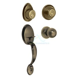 CERRADURA ENTRADA LATON ANTIGUO DOBLE POMO-JALADERA