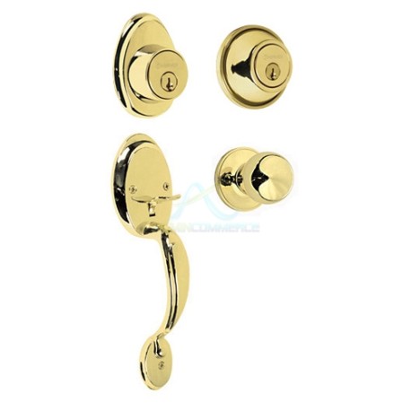 CERRADURA ENTRADA LATON BRILLANTE DOBLE POMO-JALADERA
