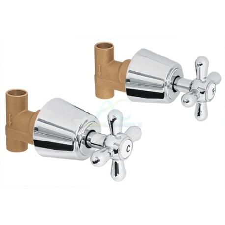 JUEGO 2 LLAVES DE EMPOTRAR SOLDABLE TIPO CRUCETA AQUA