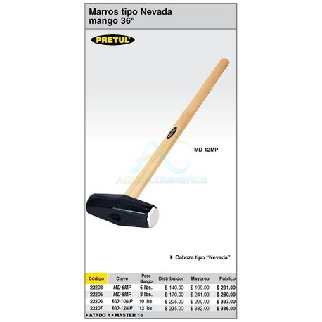 MARRO TIPO NEVADA 8 LBS. MANGO 36″ PRETUL