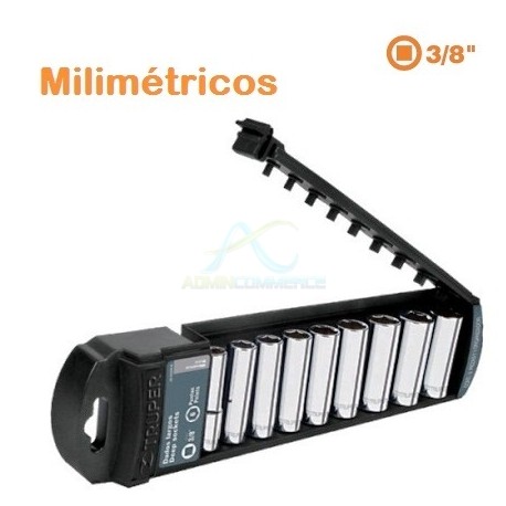 JUEGO DE DADOS LARGOS CUADRO 3/8″ 9 PIEZAS MILIMETRICOS