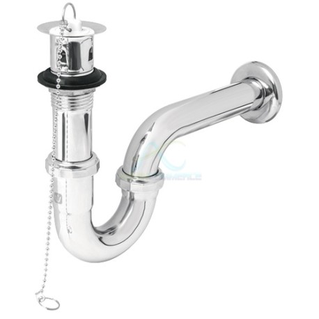 CESPOL DE LATON CROMADO PARA LAVABO CON TAPON Y CADENA