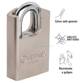 CANDADO DE ACERO MAXIMA SEGURIDAD 50 MM LLAVE ANTI-GANZUA