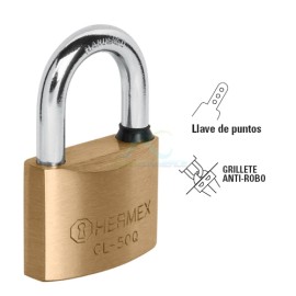 CANDADO LATON 50MM LLAVE DE PUNTOS