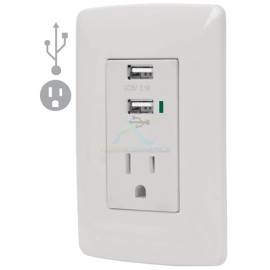 CONTACTO 2POLOS + TIERRA CON 2 PUERTOS USB ITALIANA BLANCO