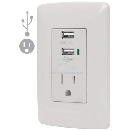 CONTACTO 2POLOS + TIERRA CON 2 PUERTOS USB ITALIANA BLANCO