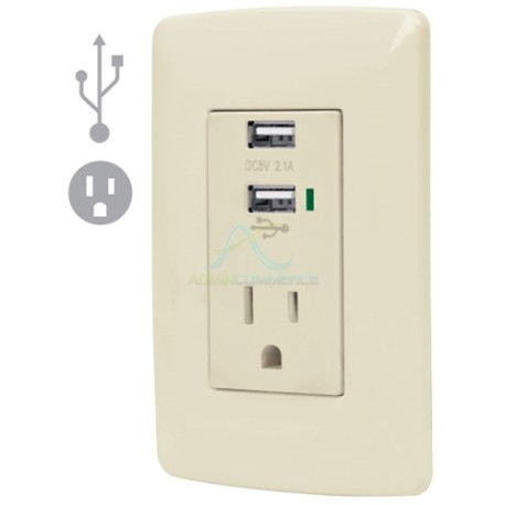 CONTACTO 2 POLOS + TIERRA CON 2 PUERTOS USB ITALIANA