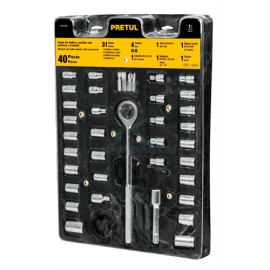 JUEGO DE DADOS CUADRO 1/4 3/8 Y 1″ 40 PZAS PRETUL BOLSA