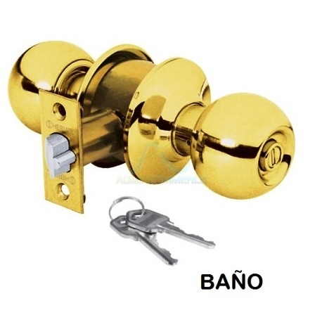 CERRADURA POMO LATON BRILLANTE ESFERA BAÑO