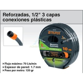 MANGUERA 1/2″ REFORZADA 3 CAPAS CONEXIONES PLASTICAS 15M