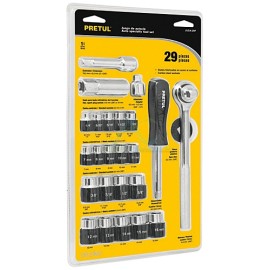JUEGO DE DADOS CUADRO 1/4 Y 3/8″ 29 PIEZAS PRETUL