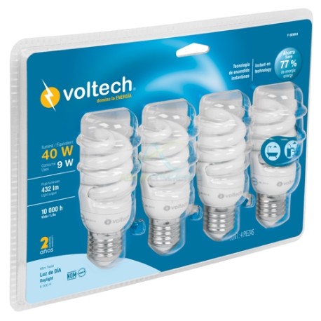 FOCO 9 W ESPIRAL MINI T2 EN CAJA 4 PIEZAS VOLTECH