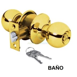 CERRADURA POMO LATON BRILLANTE ESFERA BAÑO